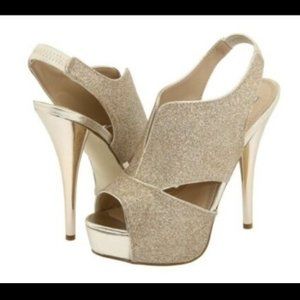 Steve Madden Golden Glitter Snobbie Sequin Platform Heel New Years Eve NYE